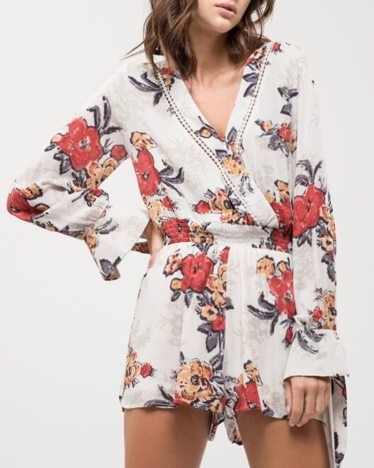 Final Sale - Blu Pepper - Without You - Floral Romper - Taupe