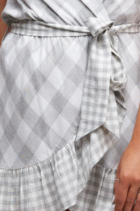 Final Sale - Plaid and Simple Ruffle Hem Dress in Ivory/Grey