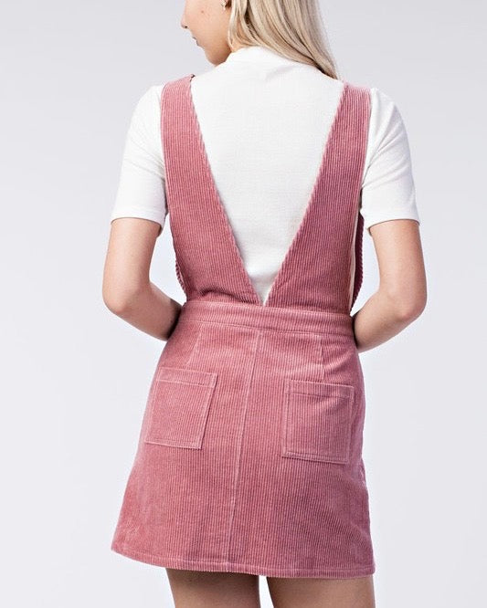 Final Sale - Honey Belle - Overall Corduroy Dress in Pink