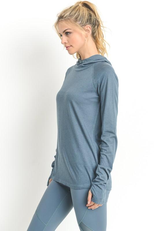 Final Sale - Active Hearts - Hoodie with Zipper Pocket - Light Teal Blue