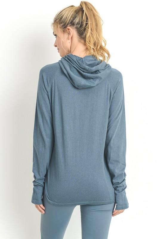 Final Sale - Active Hearts - Hoodie with Zipper Pocket - Light Teal Blue
