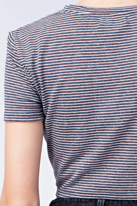 Honey Punch - Striped Short Sleeve Top with Front Twist in Slate