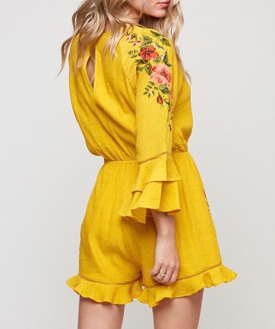 Floral Embroidered Romper in Mustard