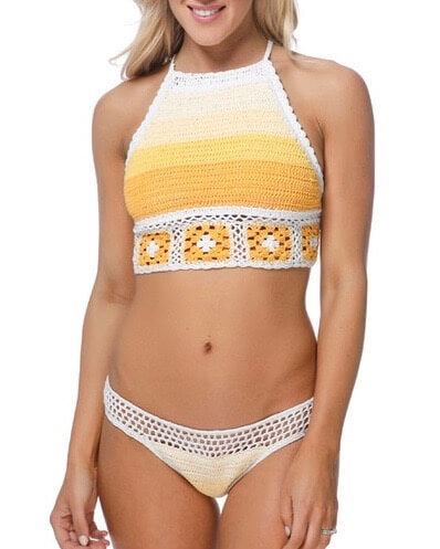 Final Sale - Never Be The Same Crochet Mosaic Bikini Set in Yellow