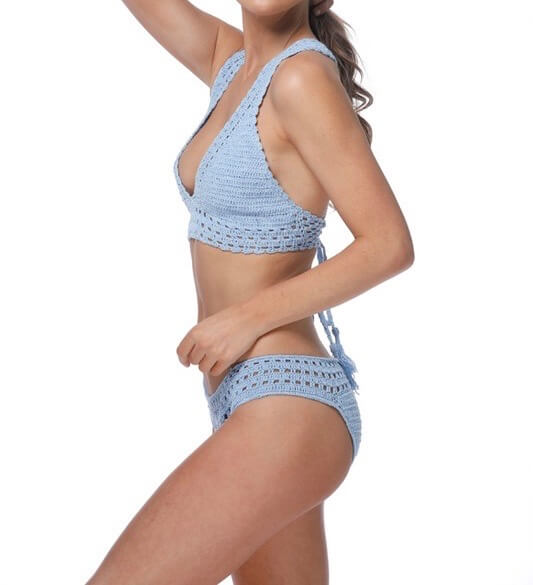 Final Sale - Halter Crochet Set with Ruched Bottom in Blue
