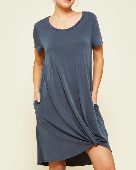 Front Knot Flowy Dress with Pockets in Charcoal
