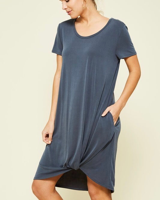 Front Knot Flowy Dress with Pockets in Charcoal