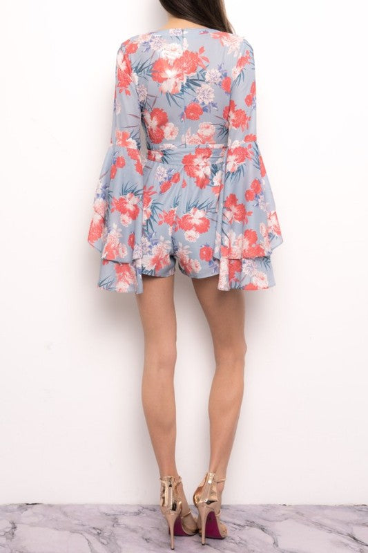 On The Double Floral Romper in Blue