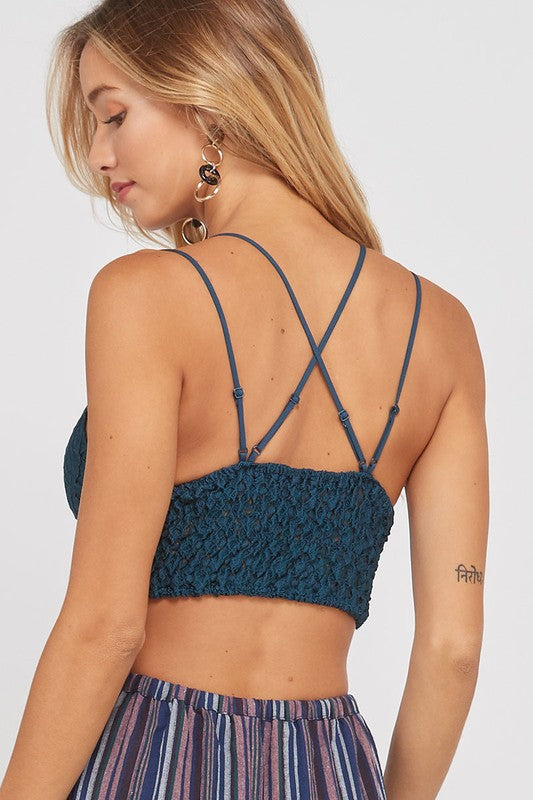 Double Strap Scalloped Lace Bralette teal