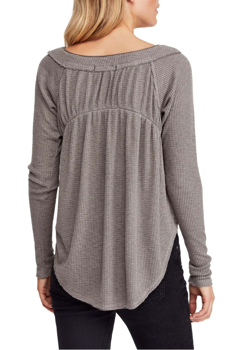 Free People - Must Have Waffle-Knit Henley Tee - Black