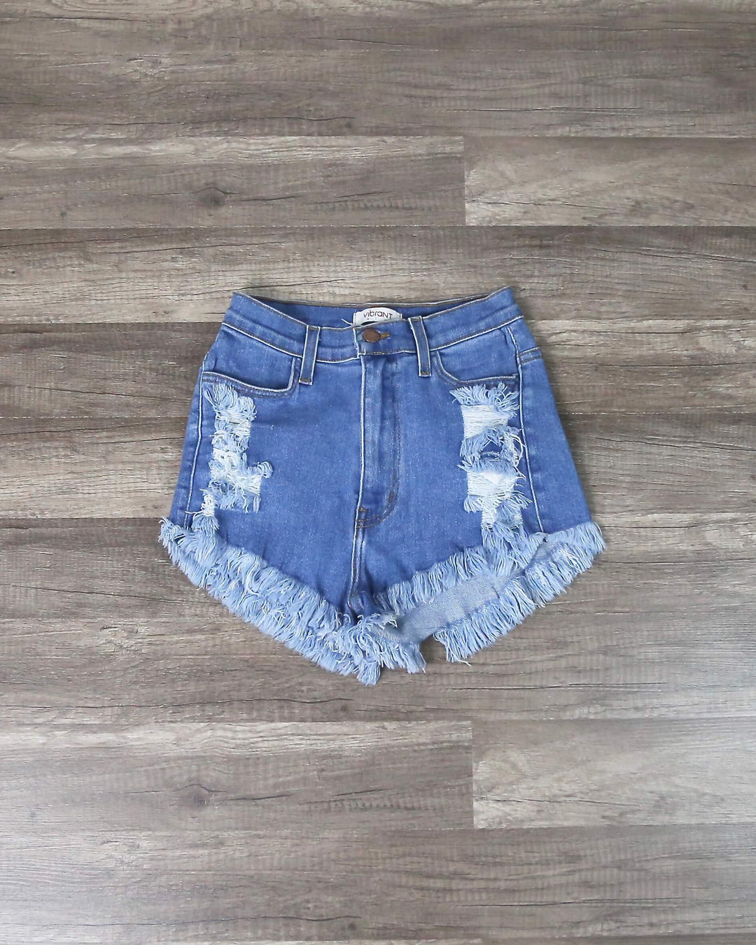 High Waisted Distressed Jean Shorts In Medium Wash