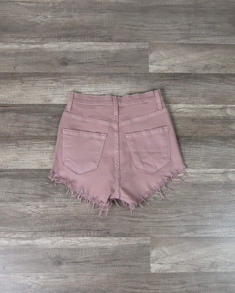 Distressed Button Down Shorts in Pink