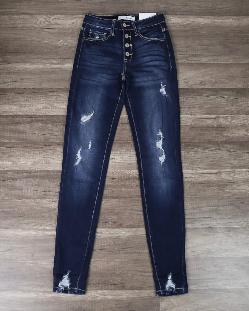 Gemma Faded Medium Wash High Rise Distressed Skinny Jeans