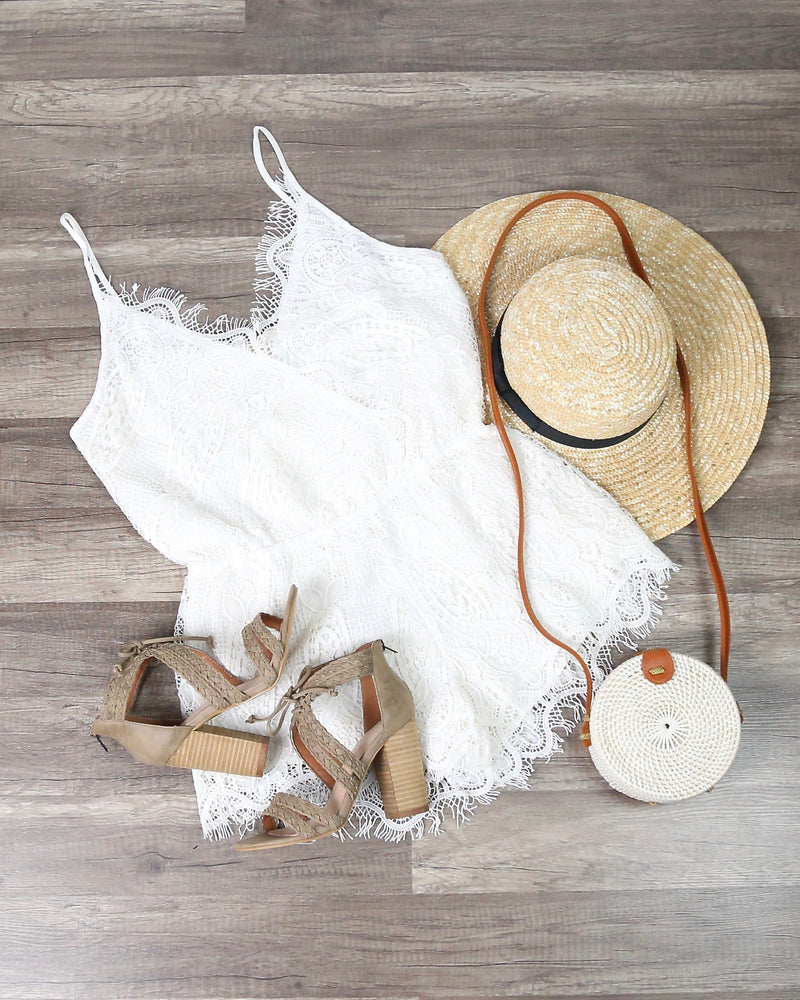 Lace Embroidered Romper in Ivory