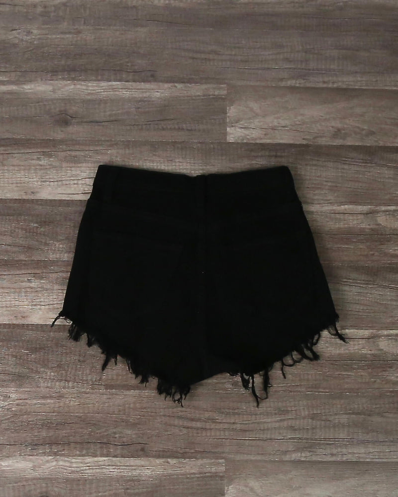 Distressed Button Down Shorts in Black