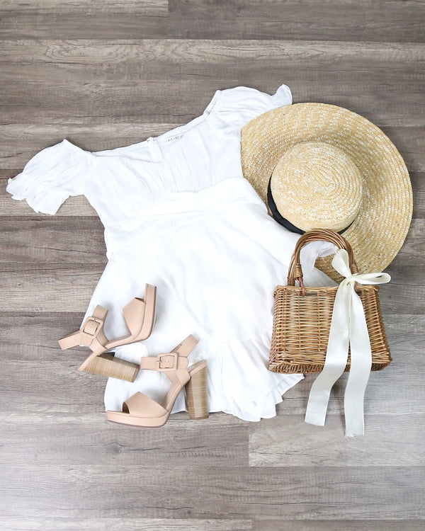 Without You Off The Shoulder Ruffled Romper in White