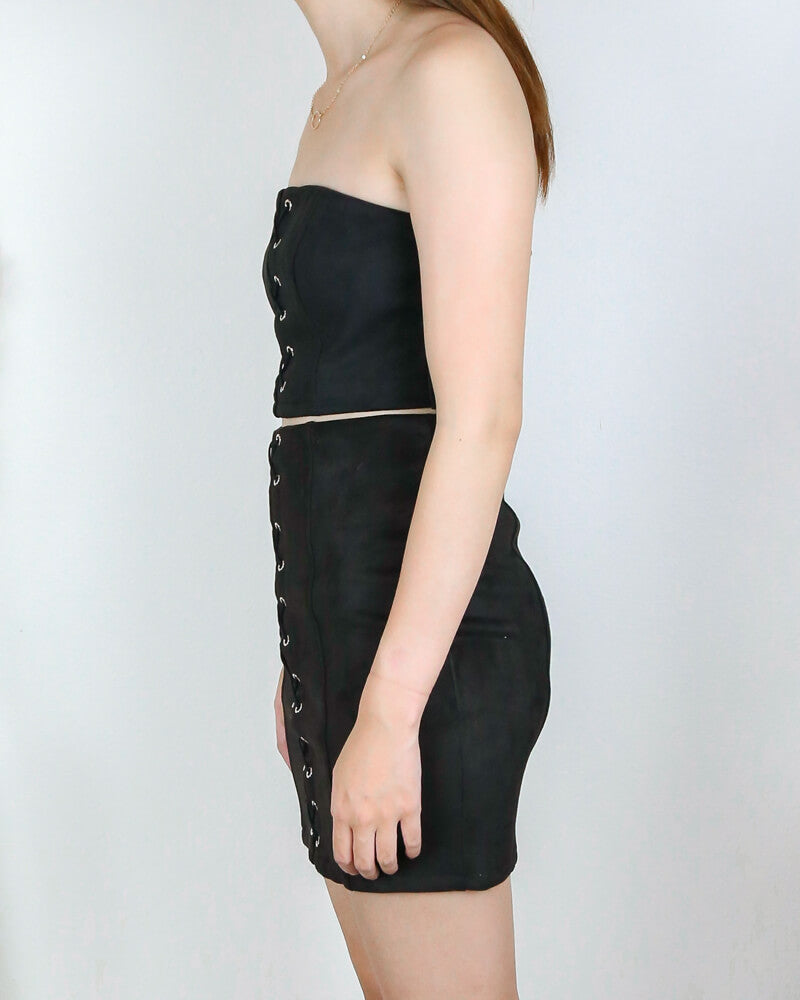 After Midnight Suede Lace-Up Skirt - More Colors
