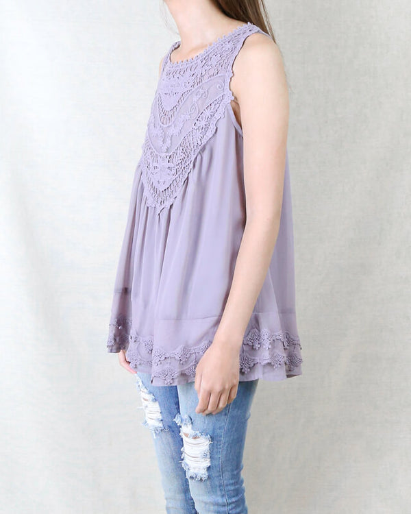 Angel Sleeveless Lace Flowy Top -  More Colors
