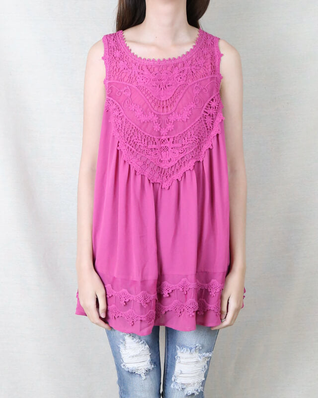 Angel Sleeveless Lace Flowy Top -  More Colors