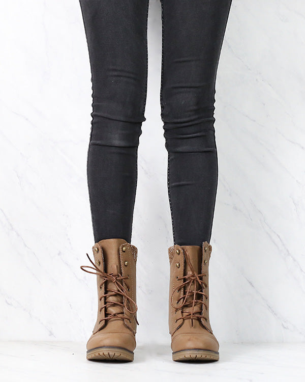 In the Woods Ankle Sweater Cuff Boots in Taupe