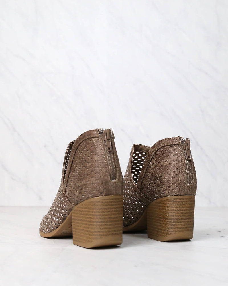 Final Sale - Ashlyn - Perforated Ankle Bootie - Taupe