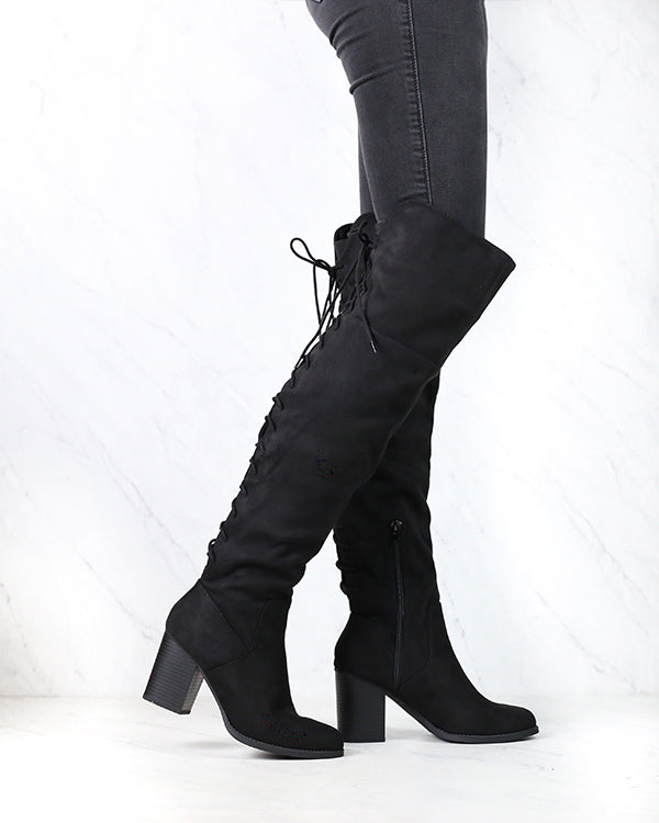 Aspire Lace-Up Over The Knee Boot - Black
