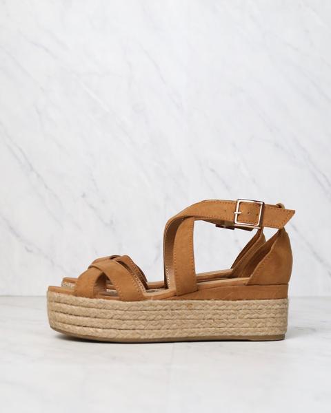 Criss Cross Strappy Two Band Espadrilles Platform Sandal with Ankle Strap - More Colors