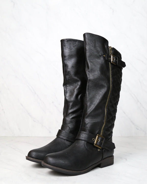 Tall Quilted Riding Boot with Buckle Detail in Black Shop Hearts