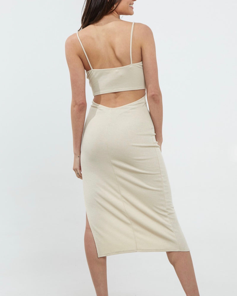 Good Vibes Cut Out Side Slit Ribbed Midi Dress in More Colors