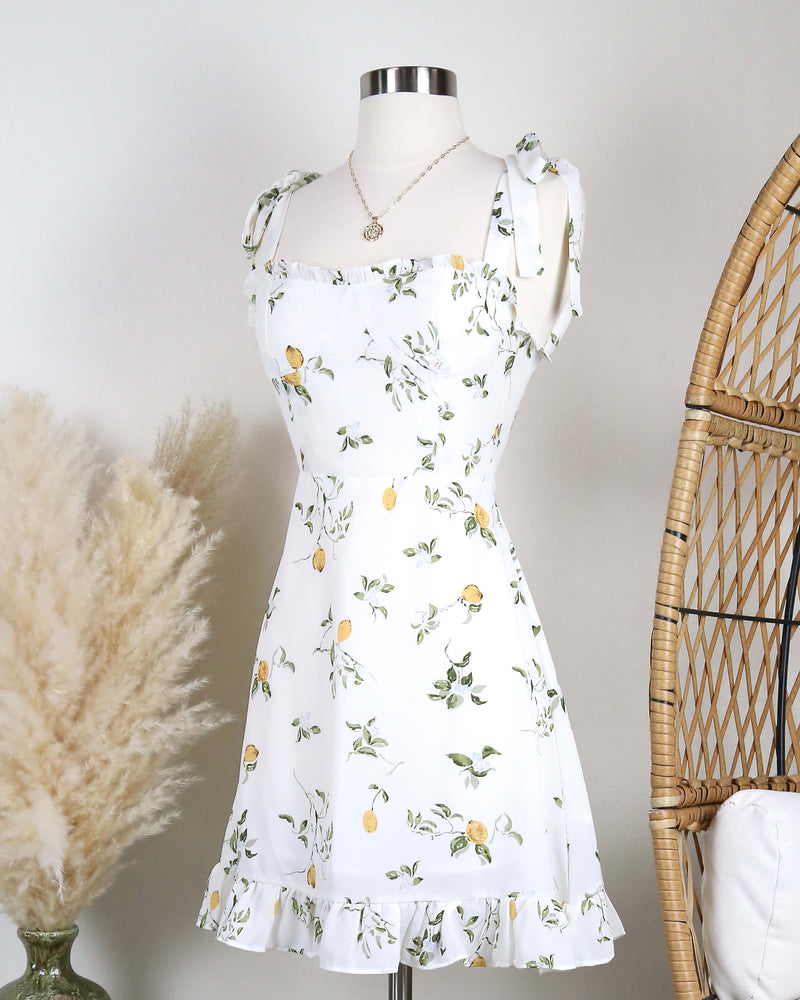 Bad Habits Lemon Floral Mini Dress with Tie Straps