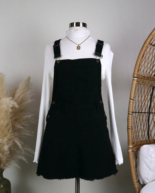 Black Denim Bib Overall Dress