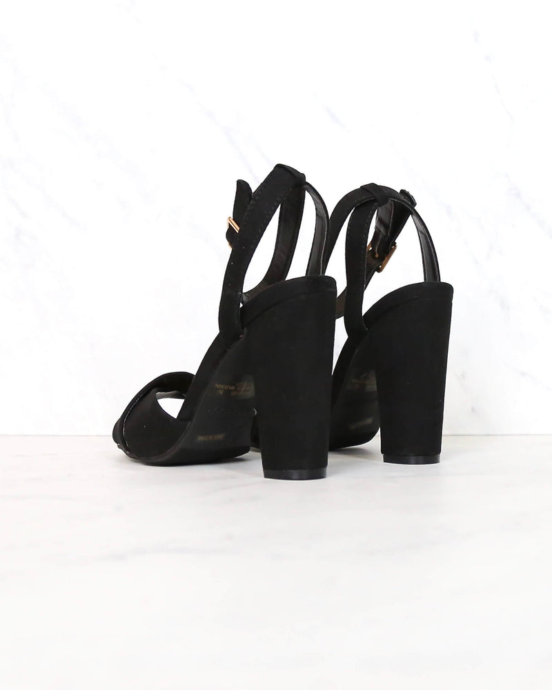 Black Suede Front Knot Ankle Strap Heels