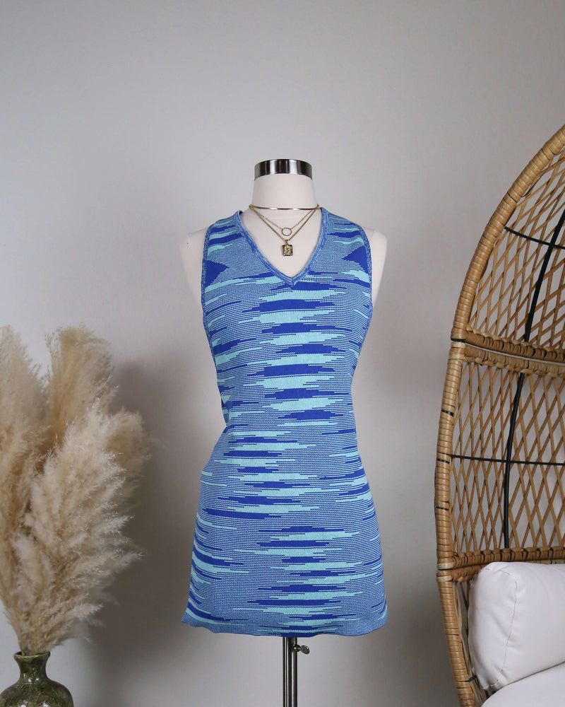 Blue Y2K Striped Halter Knit Dress