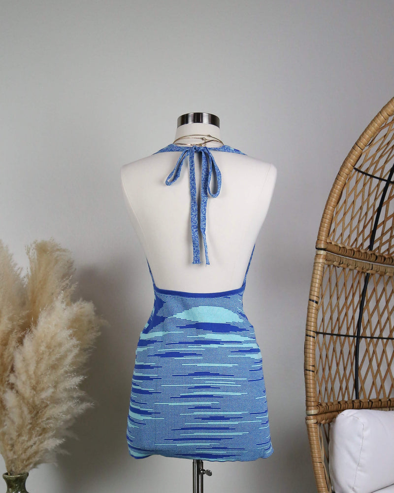 Blue Y2K Striped Halter Knit Dress