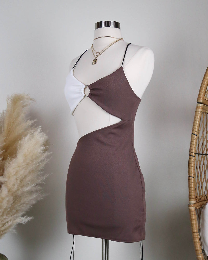 Ribbed Color block Mini Dress with Mid Cutout in More Colors