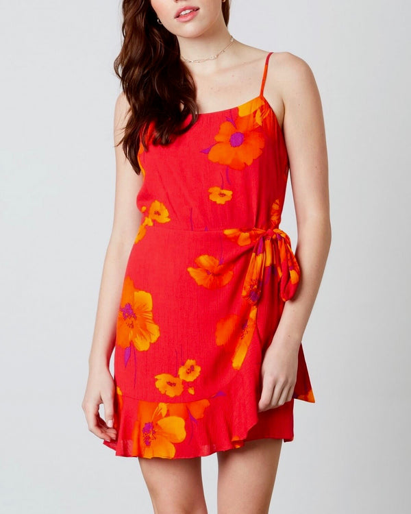 Cotton Candy LA - Paloma Mini Ruffle Dress in Floral/Poppy Red
