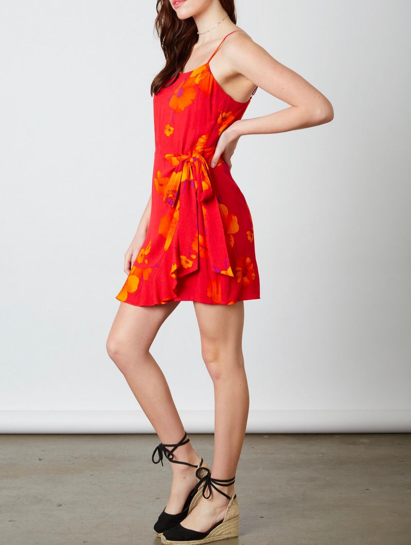 Cotton Candy LA - Paloma Mini Ruffle Dress in Floral/Poppy Red