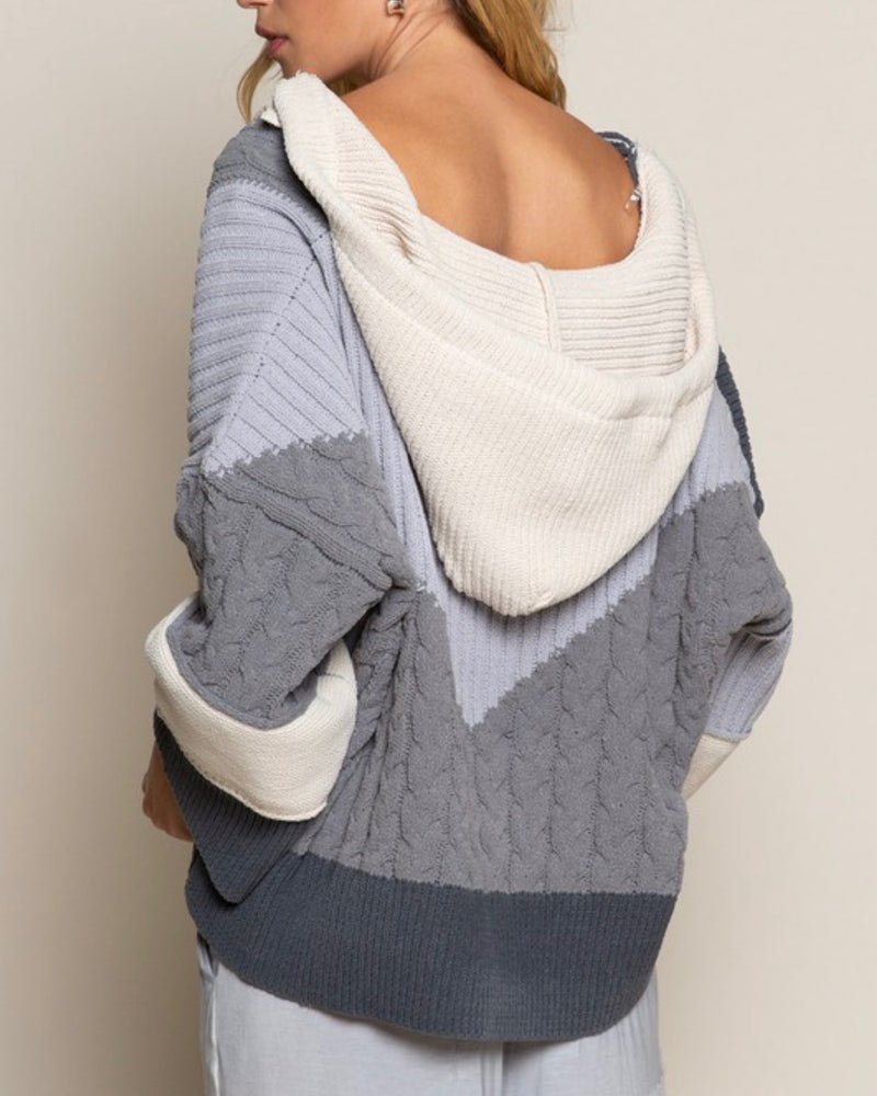 Color Block Weave Sweater Knit Cardigan in Charcoal Multi