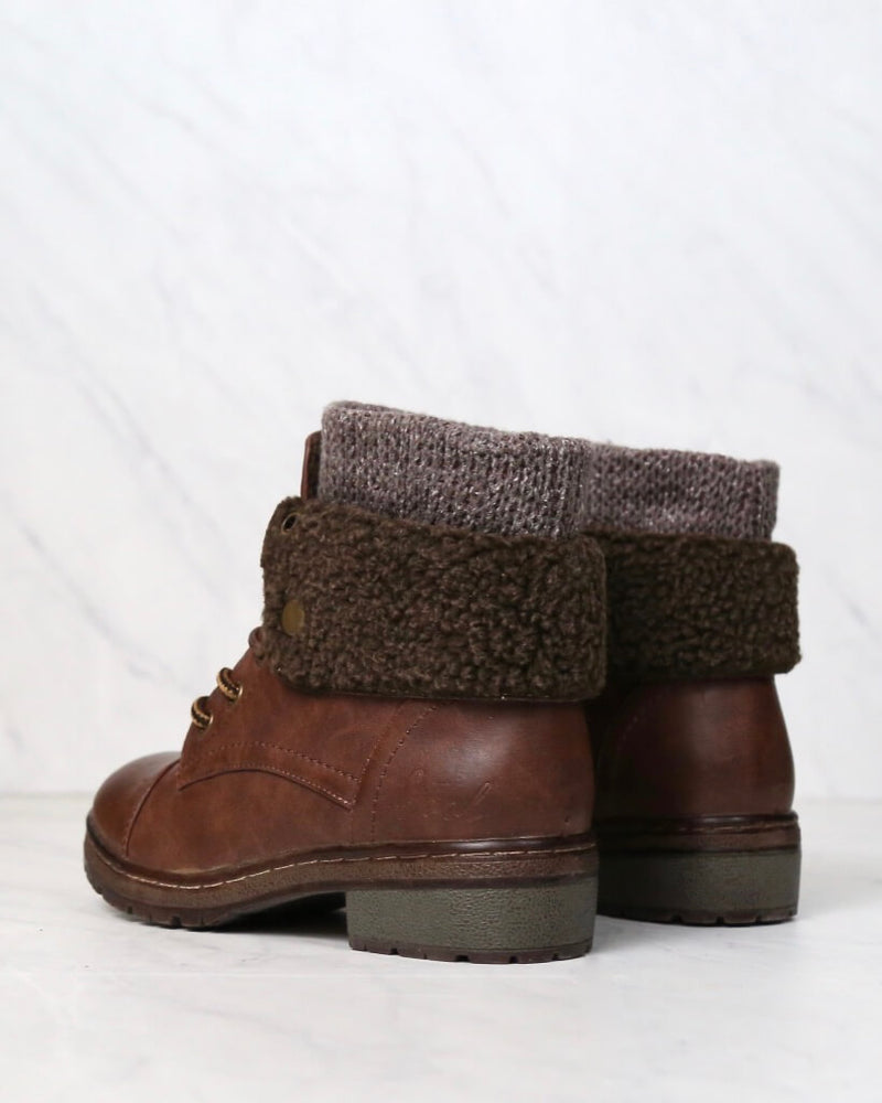 Coolway - Bring/Betta Leather Knit Sweater Cuff Ankle Boots in More Colors