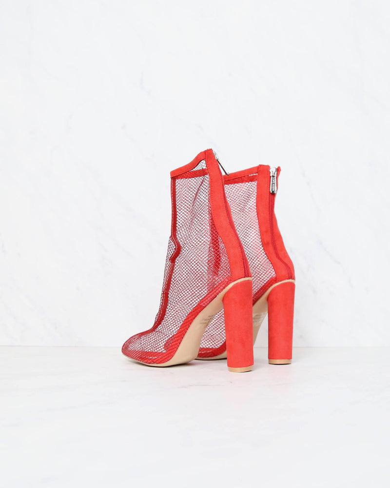 Cape Robbin - Other Woman Pointed Toe Mesh Heel Bootie in Red