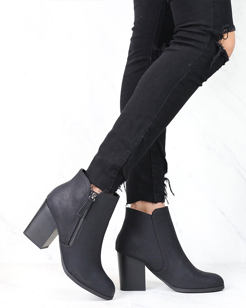 Casual Block Heel Ankle Bootie - more colors