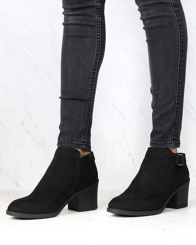 Casual Faux Suede Block Heel Ankle Bootie in More Colors