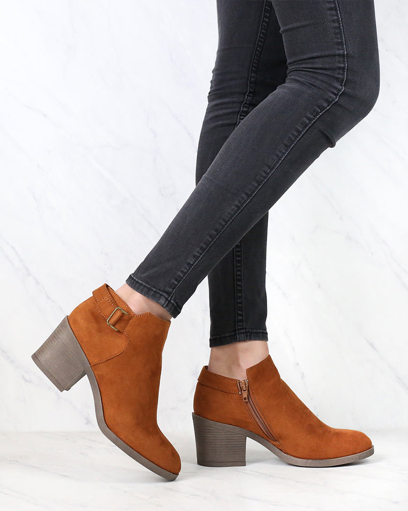 Casual Faux Suede Block Heel Ankle Bootie in More Colors