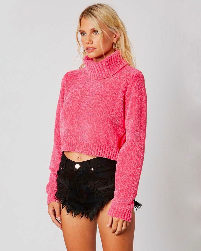 Cotton Candy LA - Turtleneck Ribbed Knit Cropped Sweater - More Colors