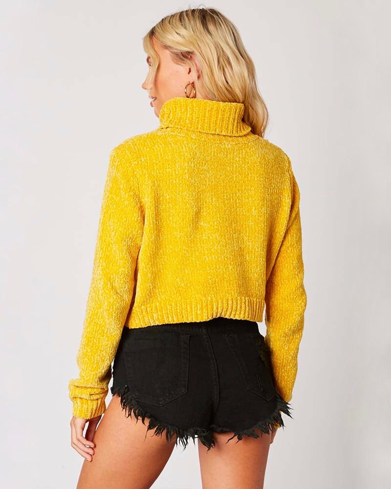 Cotton Candy LA - Turtleneck Ribbed Knit Cropped Sweater - More Colors