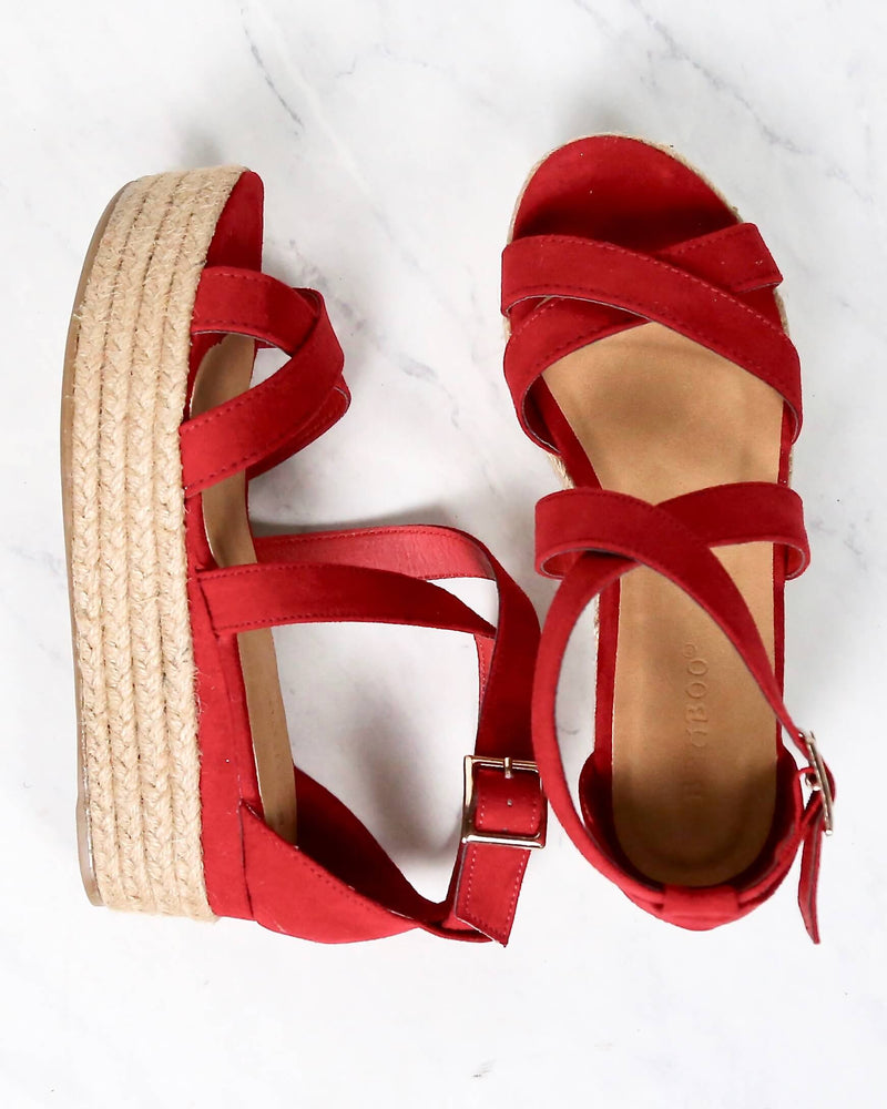 Criss Cross Strappy Two Band Espadrilles Platform Sandal with Ankle Strap - More Colors