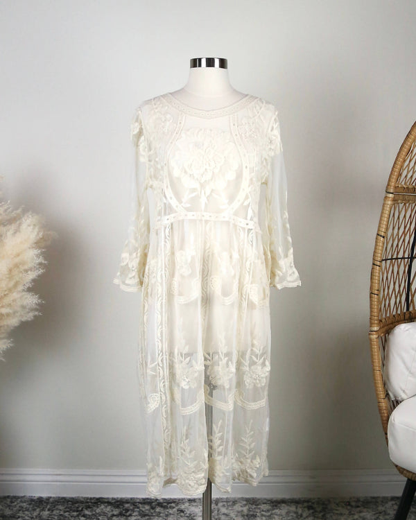 Crochet Cover-Up Midi Dress in Ivory