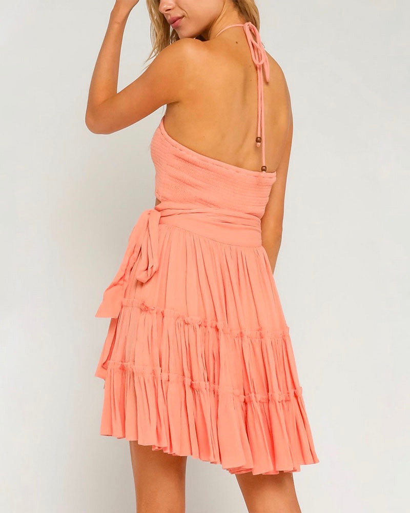 Cutout Wrap Play Dress in Sunset Coral