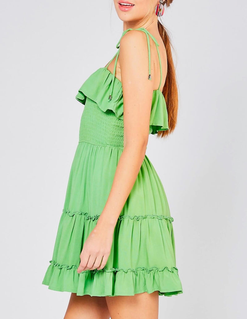 I Like You Smocked Tiered Dress in Lime
