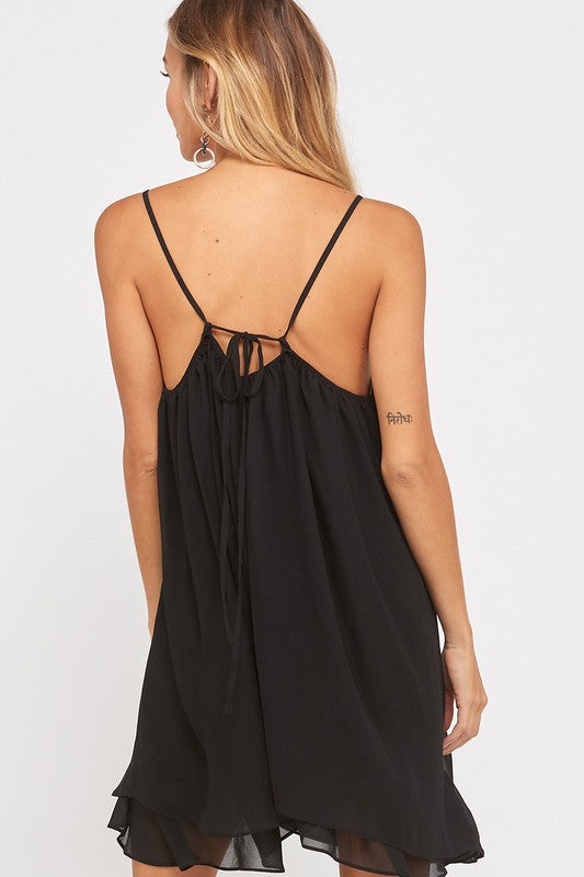 Essential Double Layered V-Neck Sleeveless Dress in Black